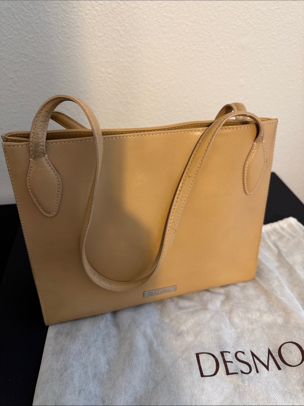 DESMO Tan Italian Leather Shoulder Tote Bag + Dust Bag